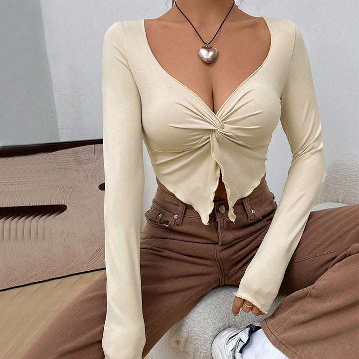 Cream Twisted Front Fitted Top