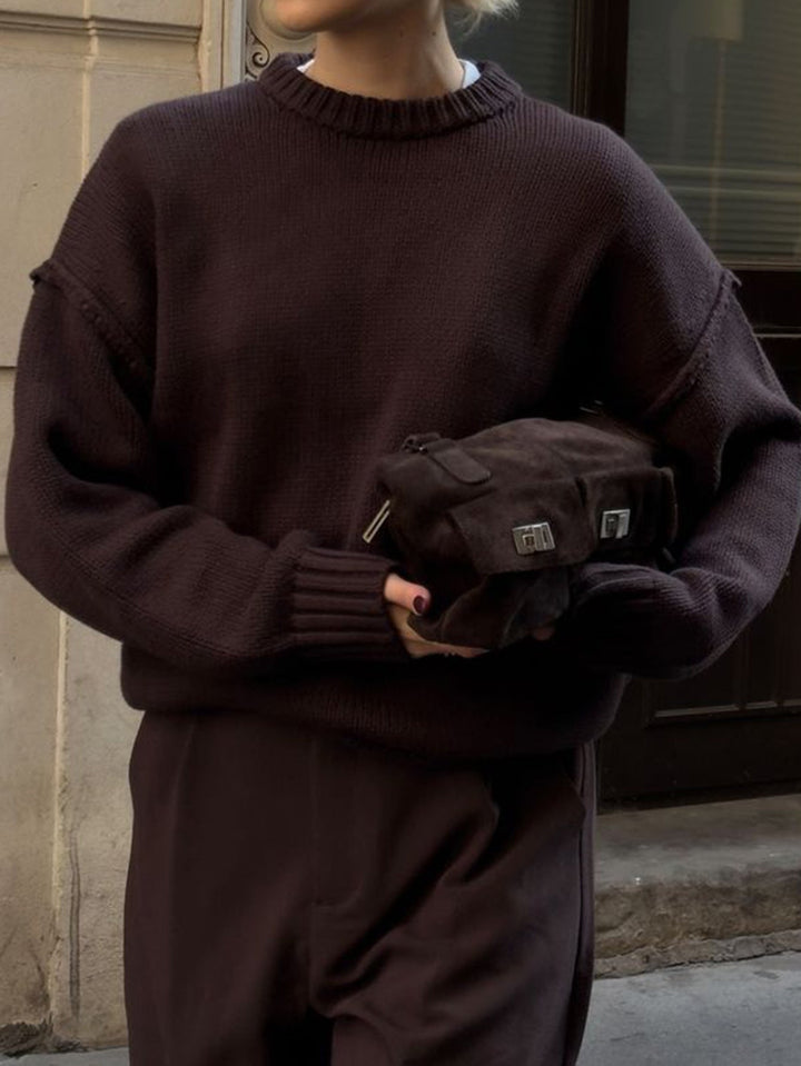 Brown Full Sleeve Crew Neck Relaxed Sweatshirt