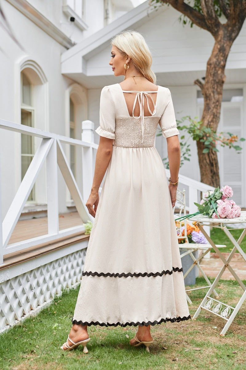 White Square Neck Contrast Tipping Maxi Dress