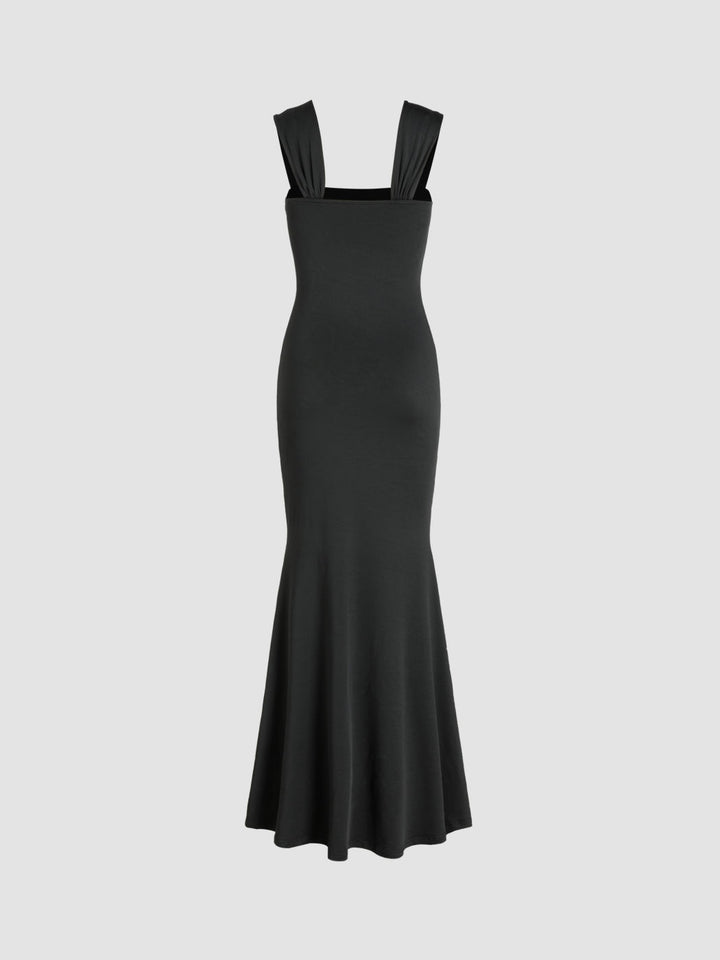 Black Broad Strap Scoop Neckline Dress