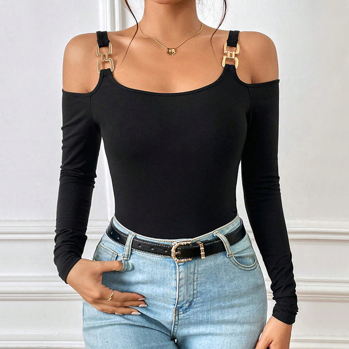 Black Cold Shoulder With Metal Straps