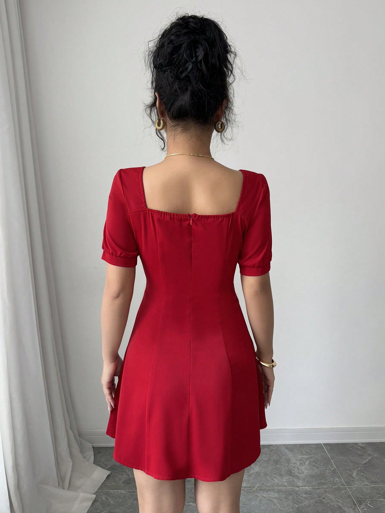 Shop Red Short Sleeve Pleated Dress - for Women | OUTZIDR