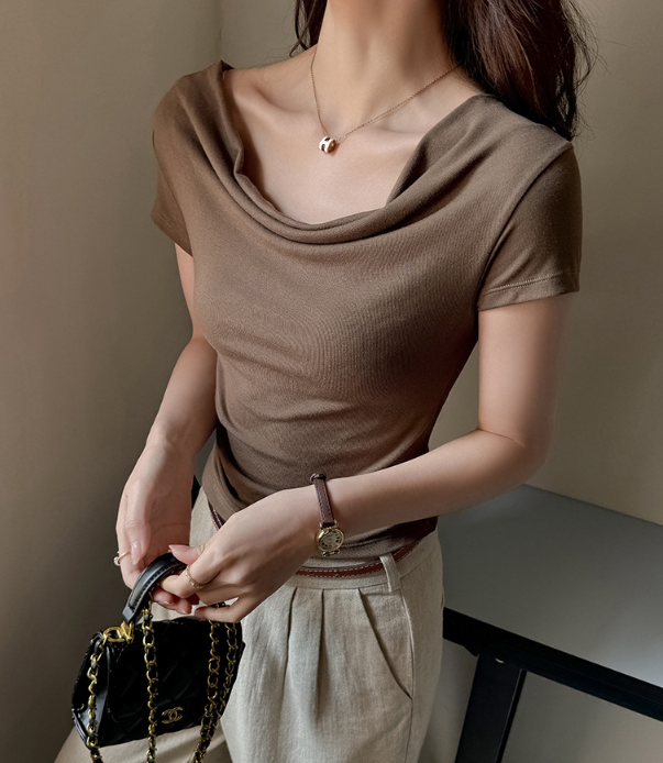 Cream Cowl Neck T-Shirt