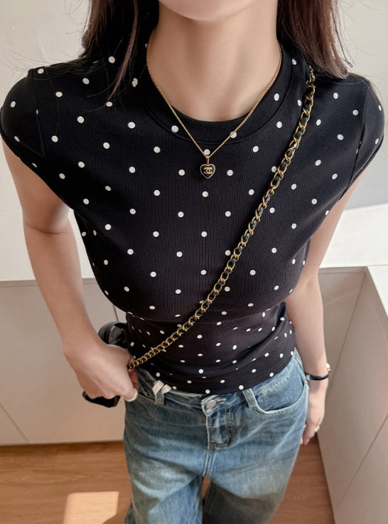 Black Polka Dot Crew Neck T-Shirt