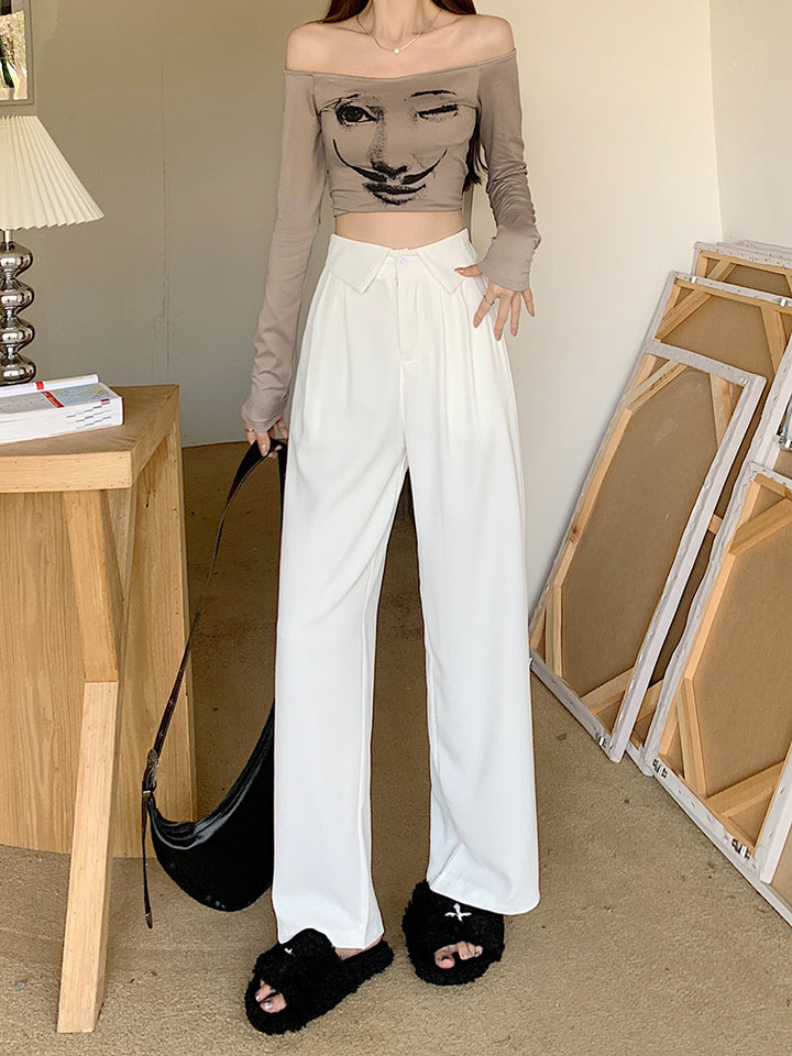 White Button Down Flap Waistband Pants