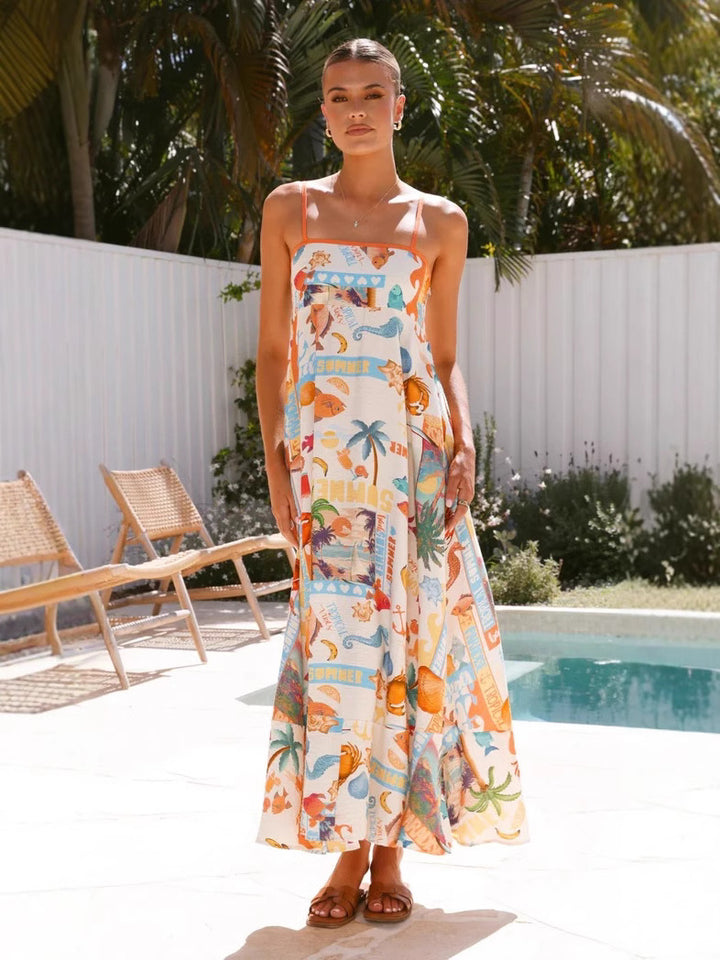 Multi Spaghetti Strap  Printed Dress