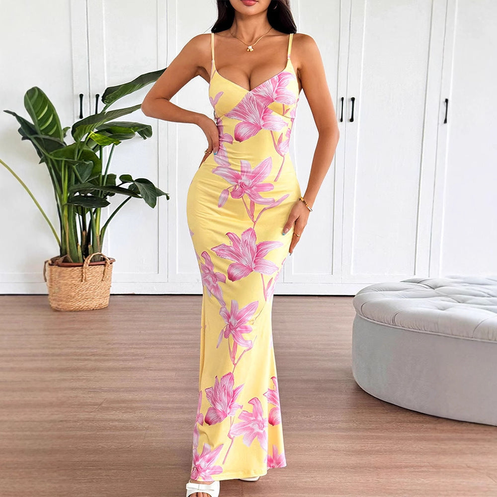 Yellow Strappy Printed Maxi Dress
