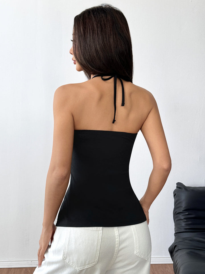 Black Halter Neck Front Ruched Top