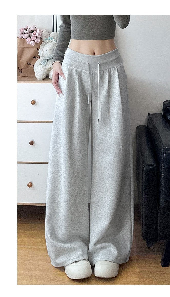 Grey High Waist Barrel Style Double Pleated Sweatpant