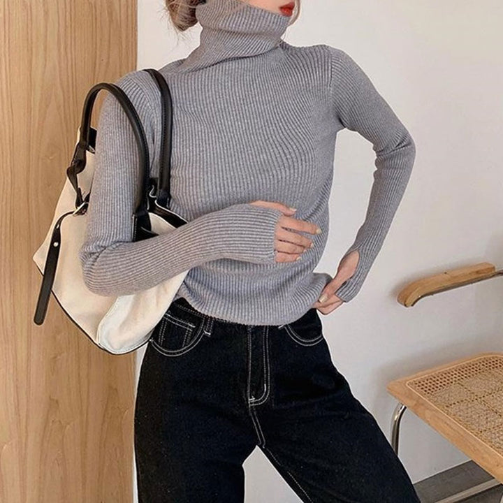 Grey High Neck Flat Knit Top