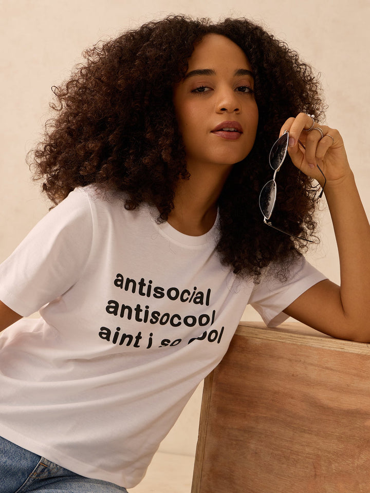 White Regular Fit Graphic Tshirt