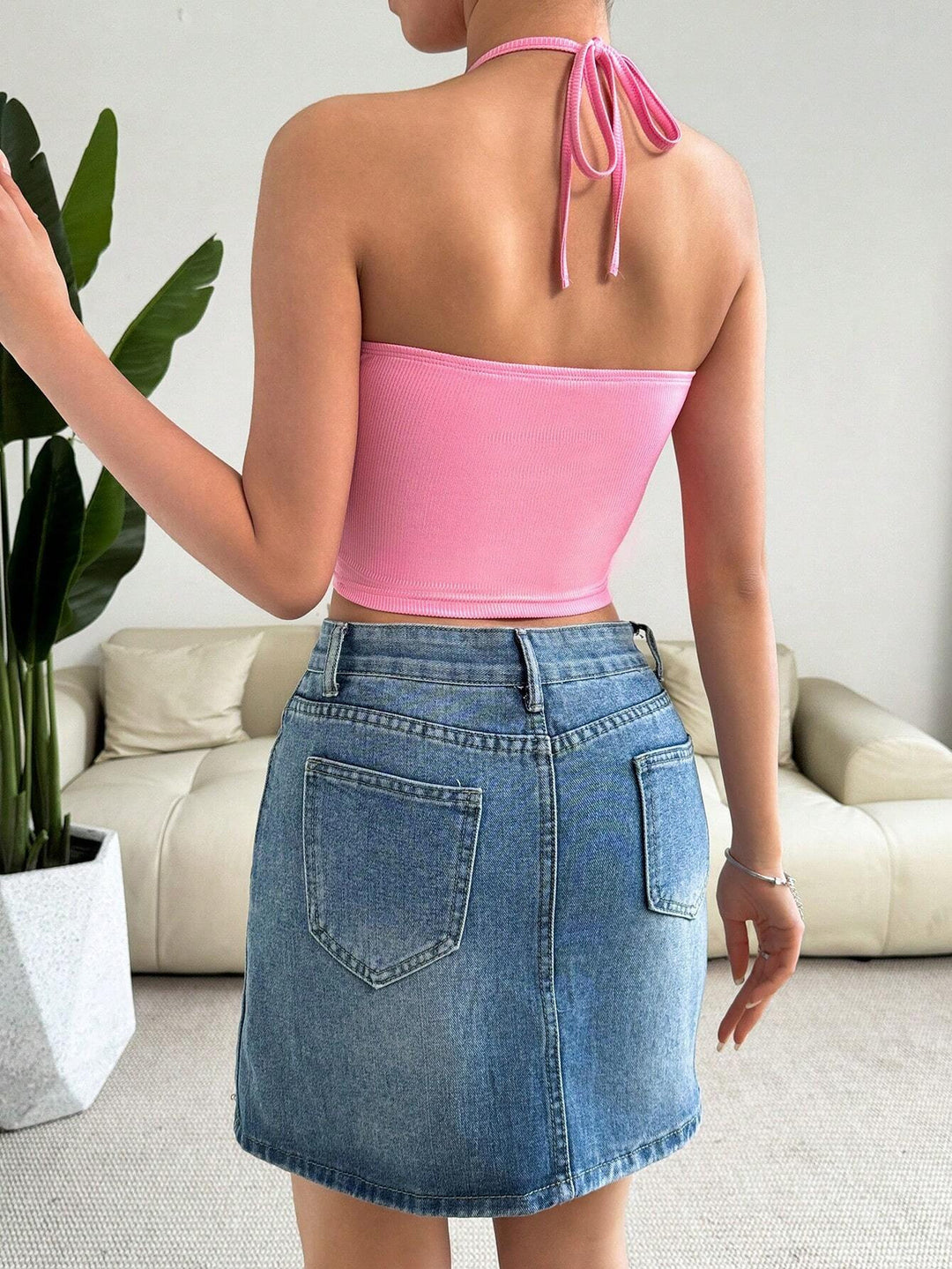 Pink Strappy Halter Cami Top