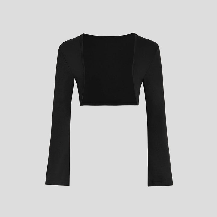 Black Spaghetti Strap Fitted Dress With Crop Shrug