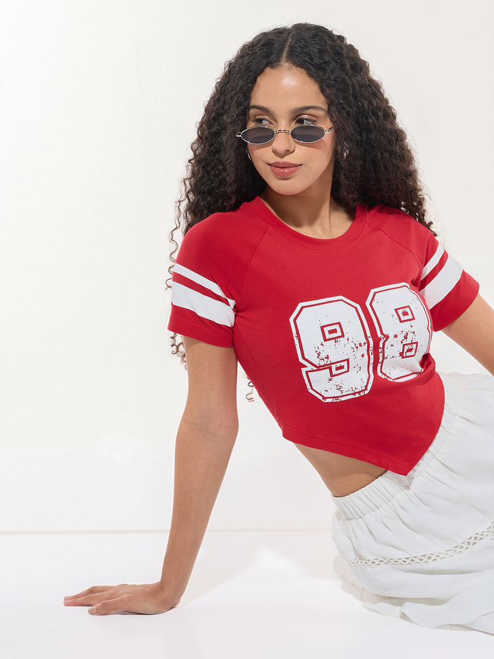 Red Crew Neck Graphic Tshirt