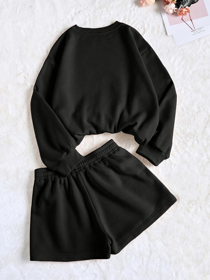 Black Graphic Oversized Sweatshirt And Shorts Co-Ord Set