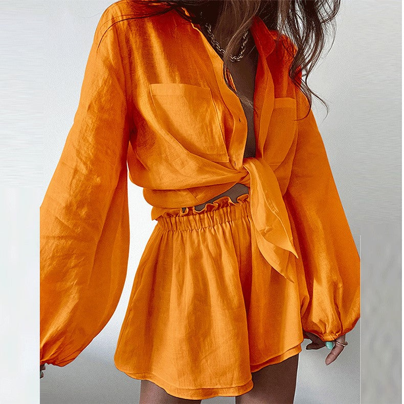 Orange Shirt With Wide Shorts Co-Ord Set
