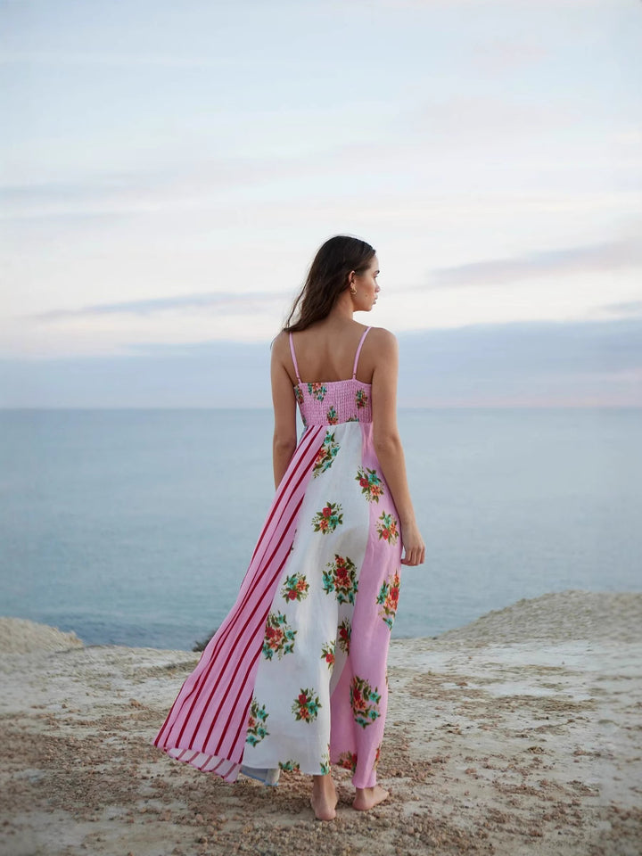 Pink Floral Print Fit And Flare Maxi Dress