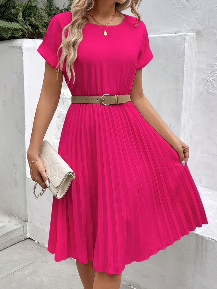 Pink Pleated Flared Dress