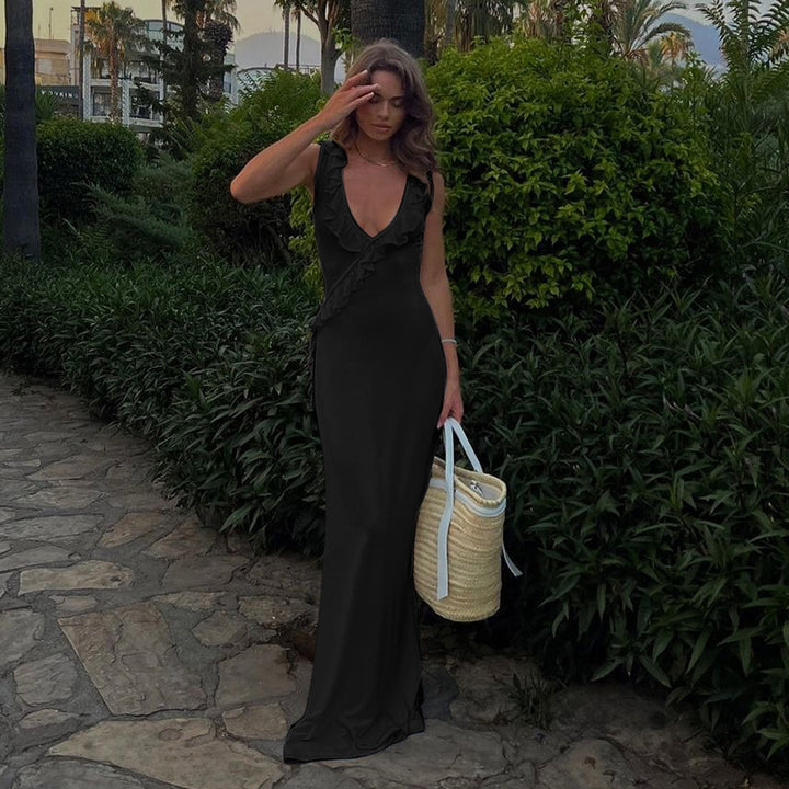 Black Ruffle Neck Dress