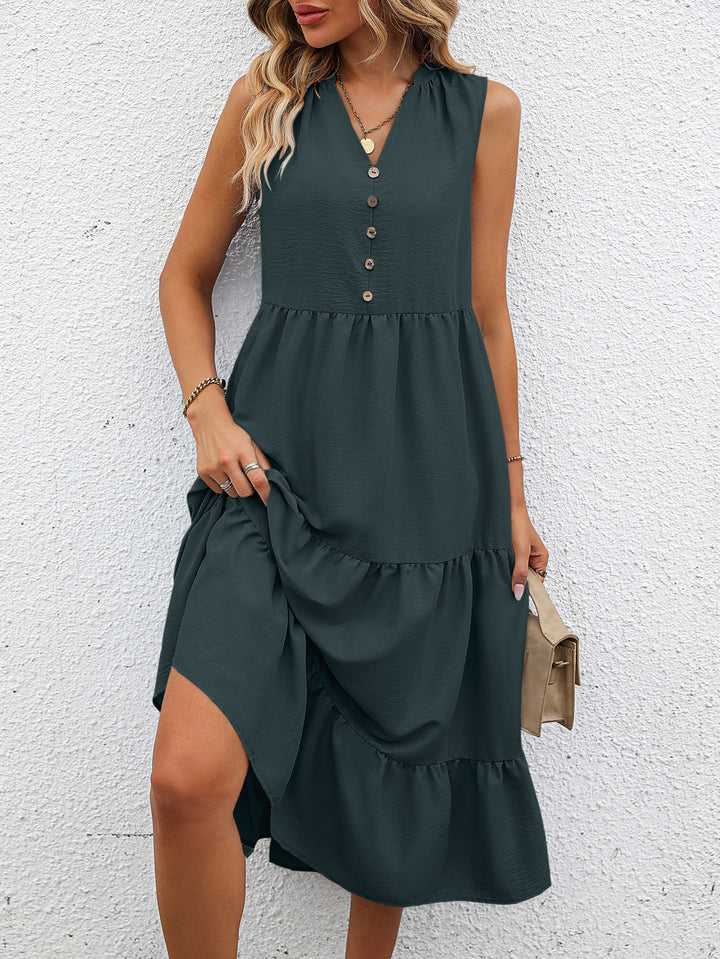 Grey Sleeveless V-Neck Dress