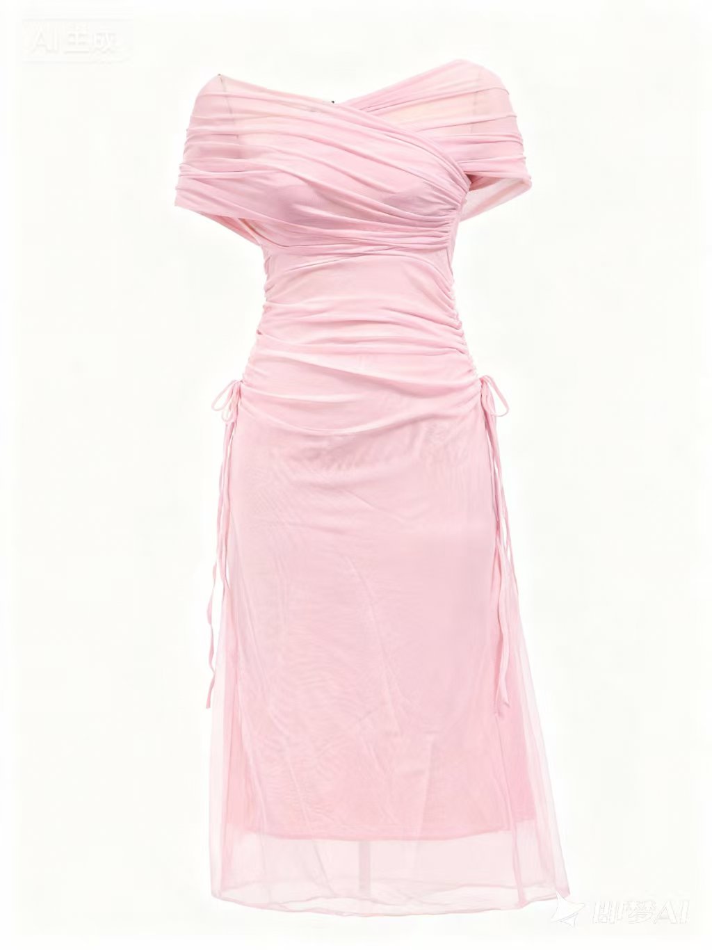 Pink Off Shoulder Mesh Detail Dress