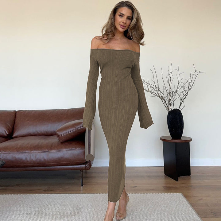Khaki Off Shoulder Bodycon Dress