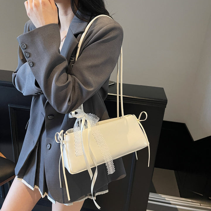 White Lace Bow Shoulder Bag