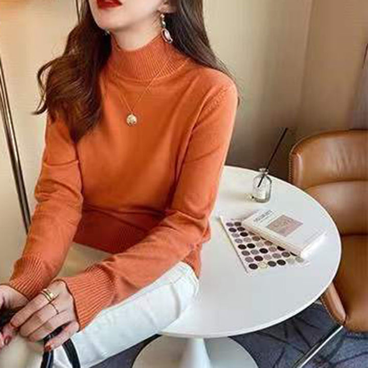 Orange Full Sleeve Mock Neck Fitted Sweater