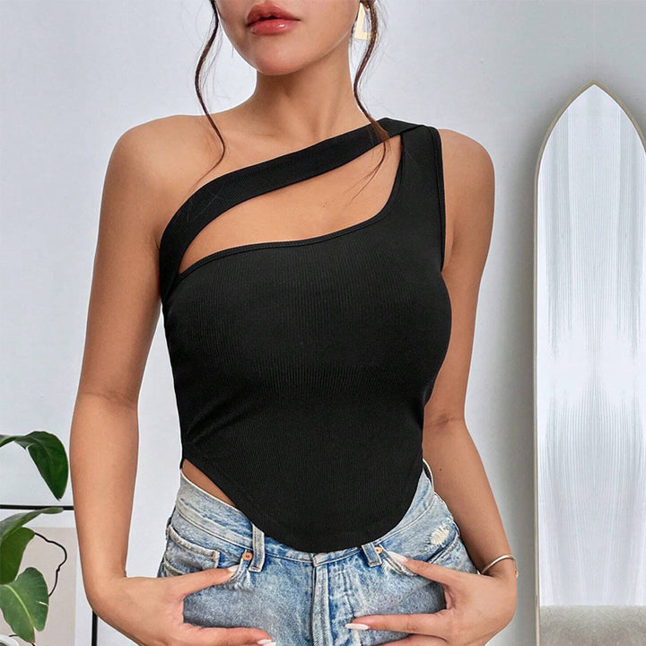 Black One Shoulder Cut-Out Detail Top
