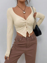 Cream Twisted Front Fitted Top
