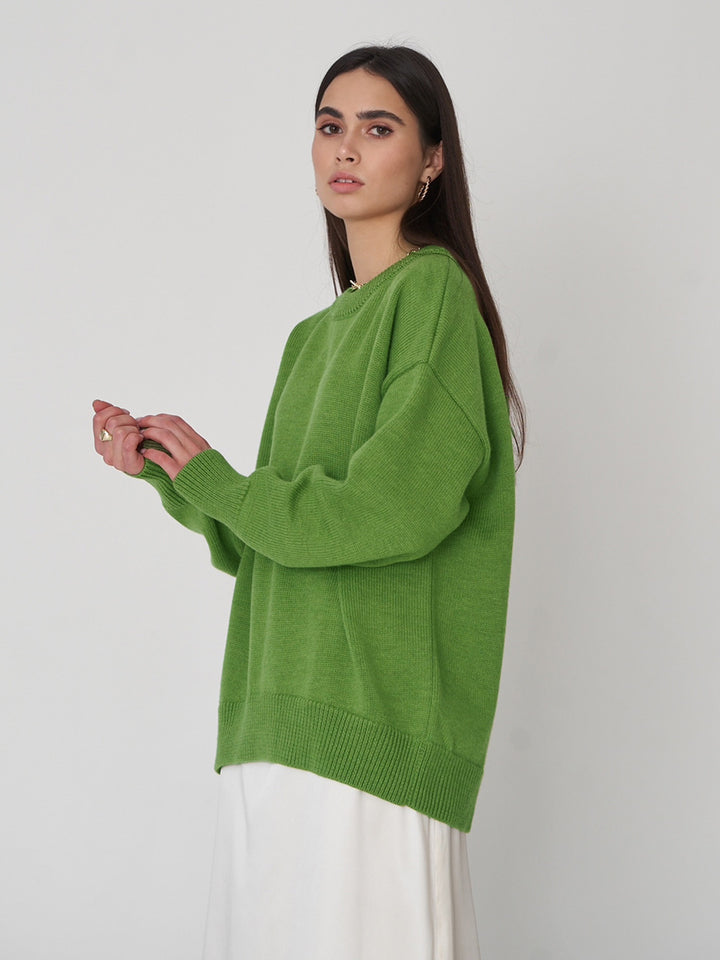Lime Relaxed High Neck Solid Sweater