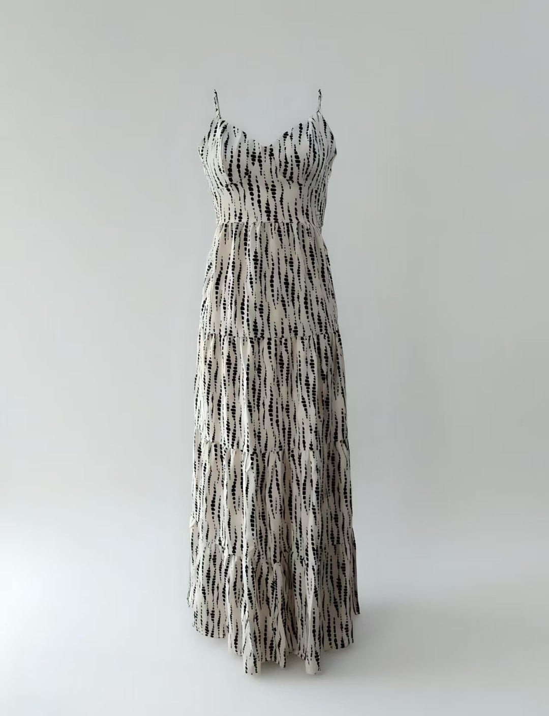 Cream Shoulder Strap Back Bow Tiered Dress