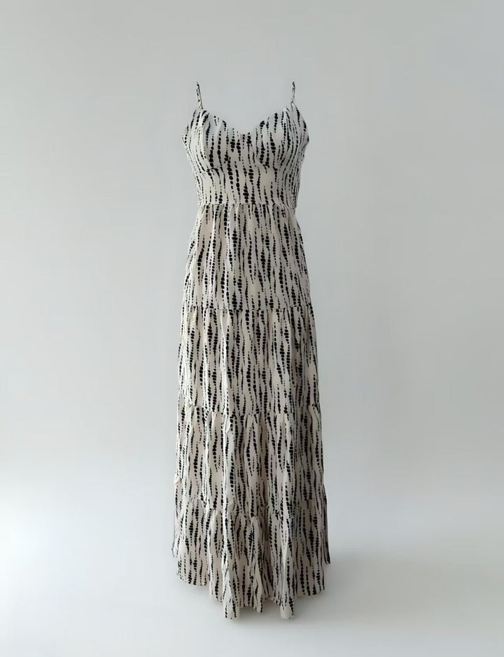 Cream Shoulder Strap Back Bow Tiered Dress