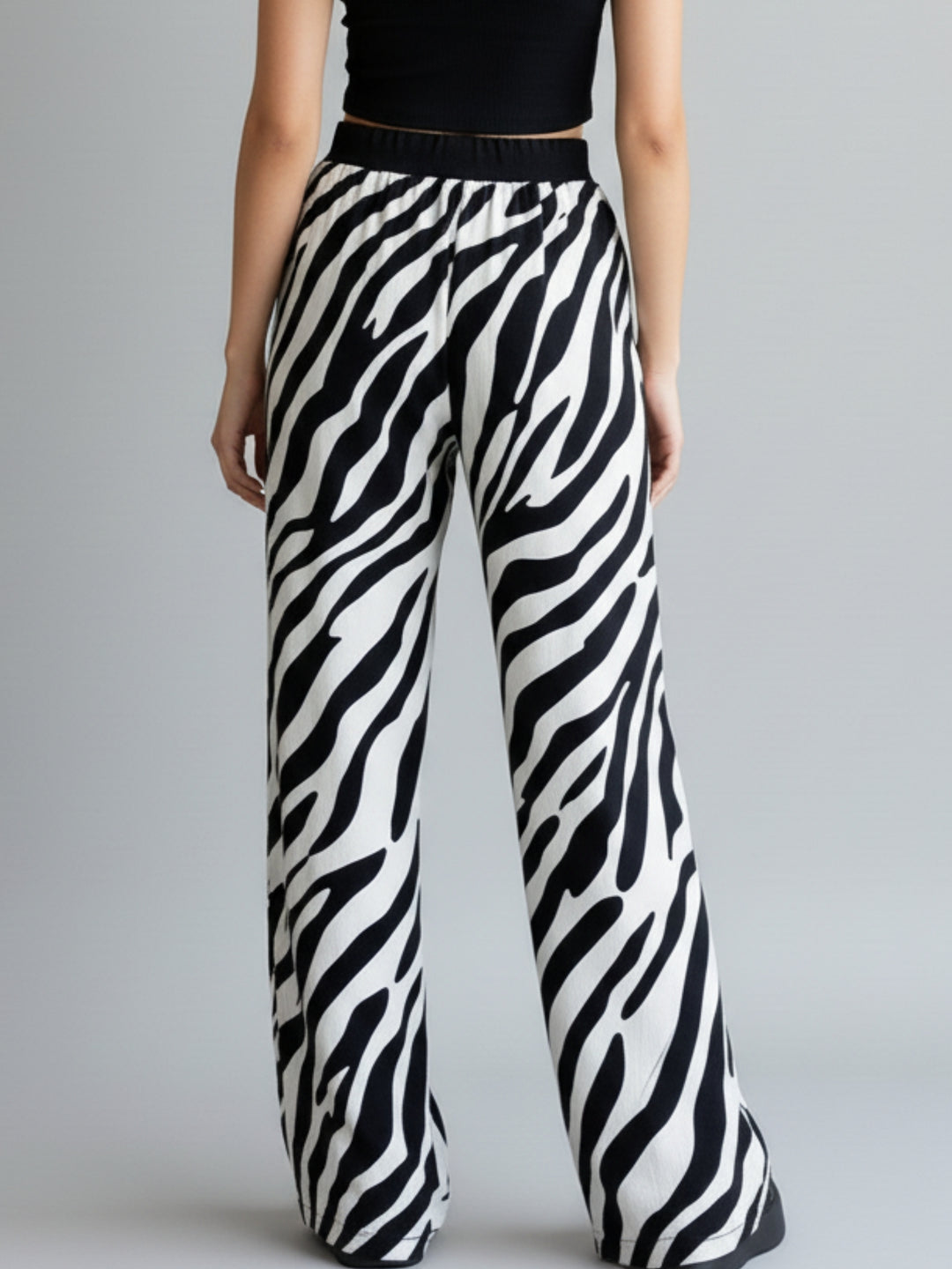 Black Wide Leg Animal Print Pants