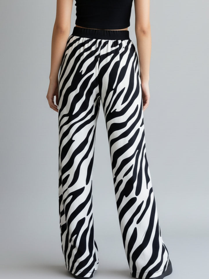 Black Wide Leg Animal Print Pants