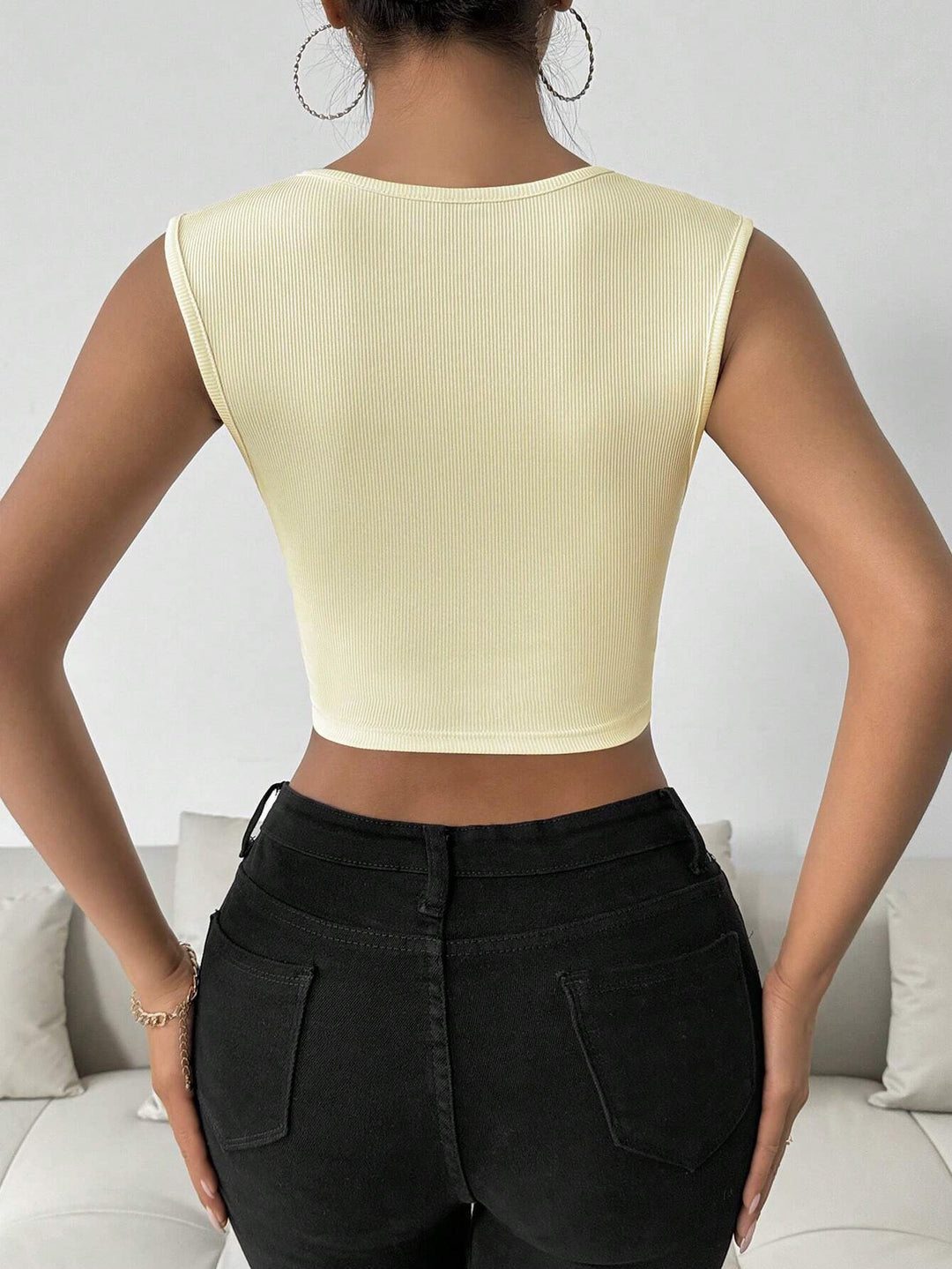 Cream Sleeveless  Metal Chain Top