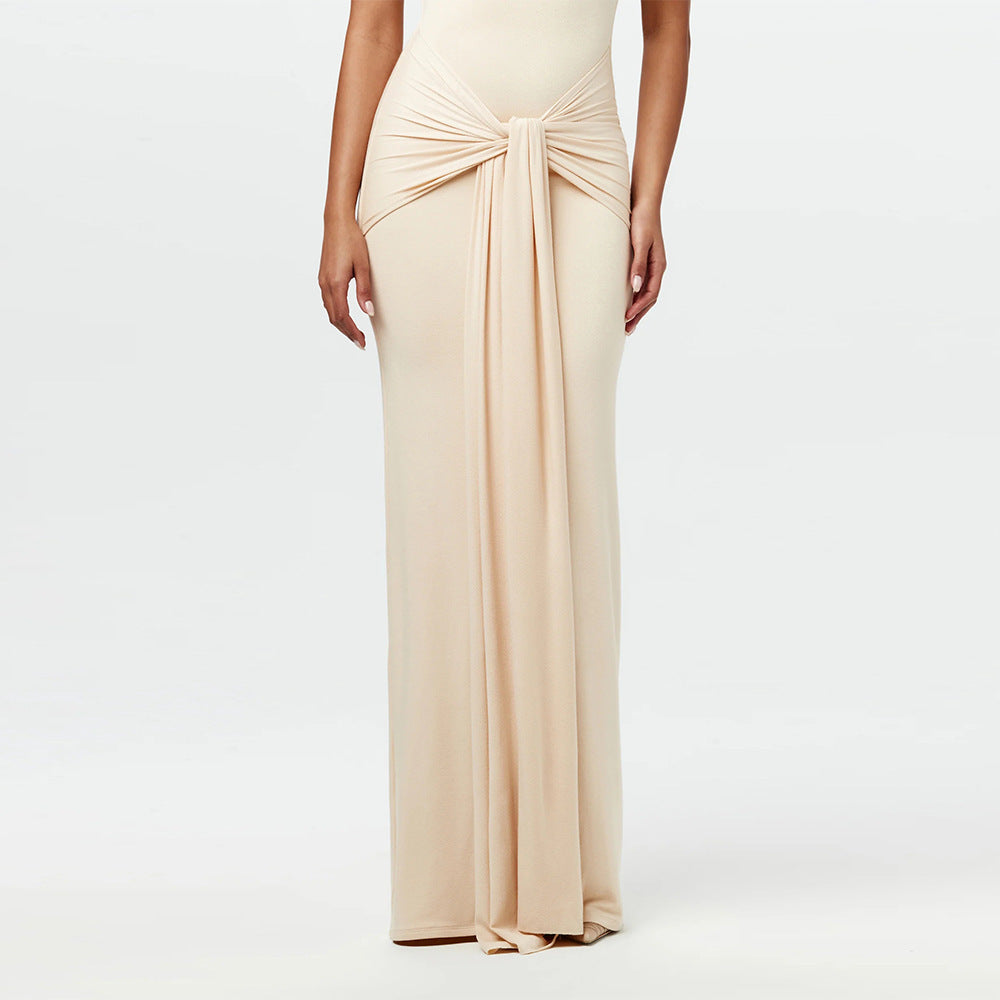 Beige High Neck Sleeveless Dress
