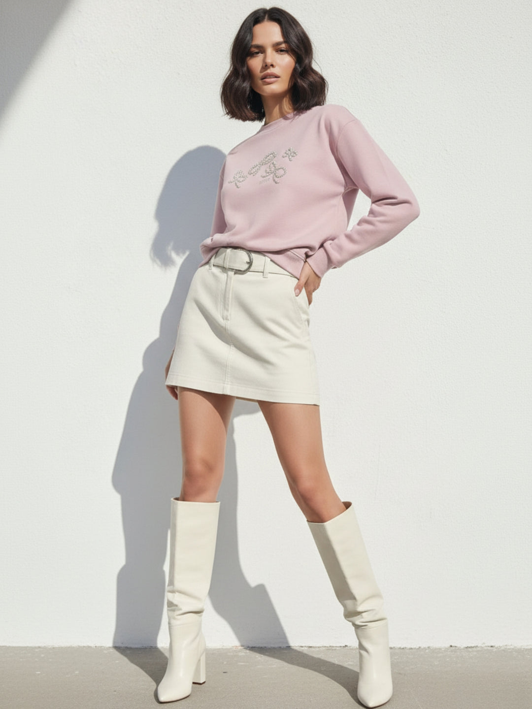 Pink Bold Bow Embroidery Sweatshirt