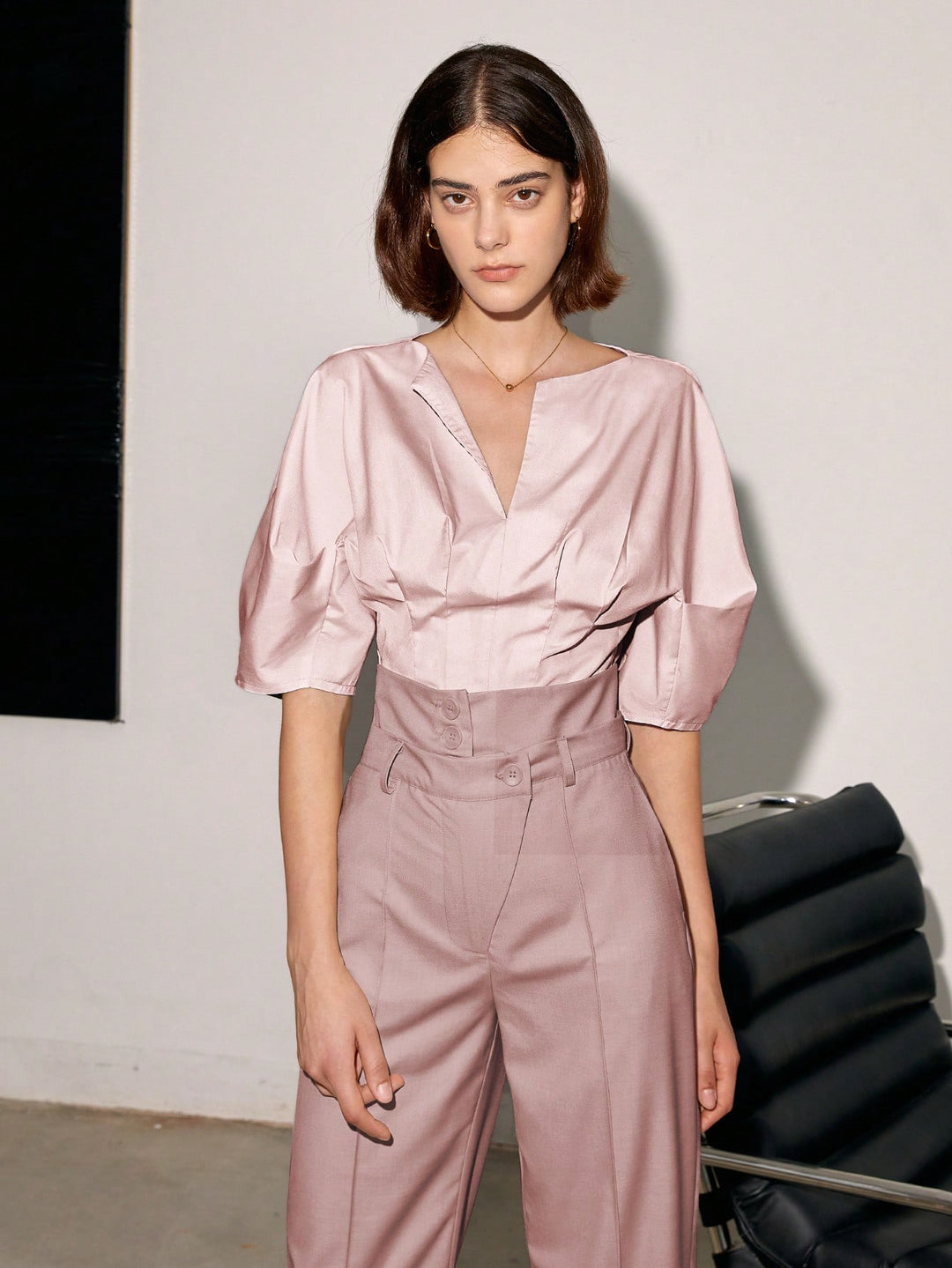 Nude High Waist Side Button Pant