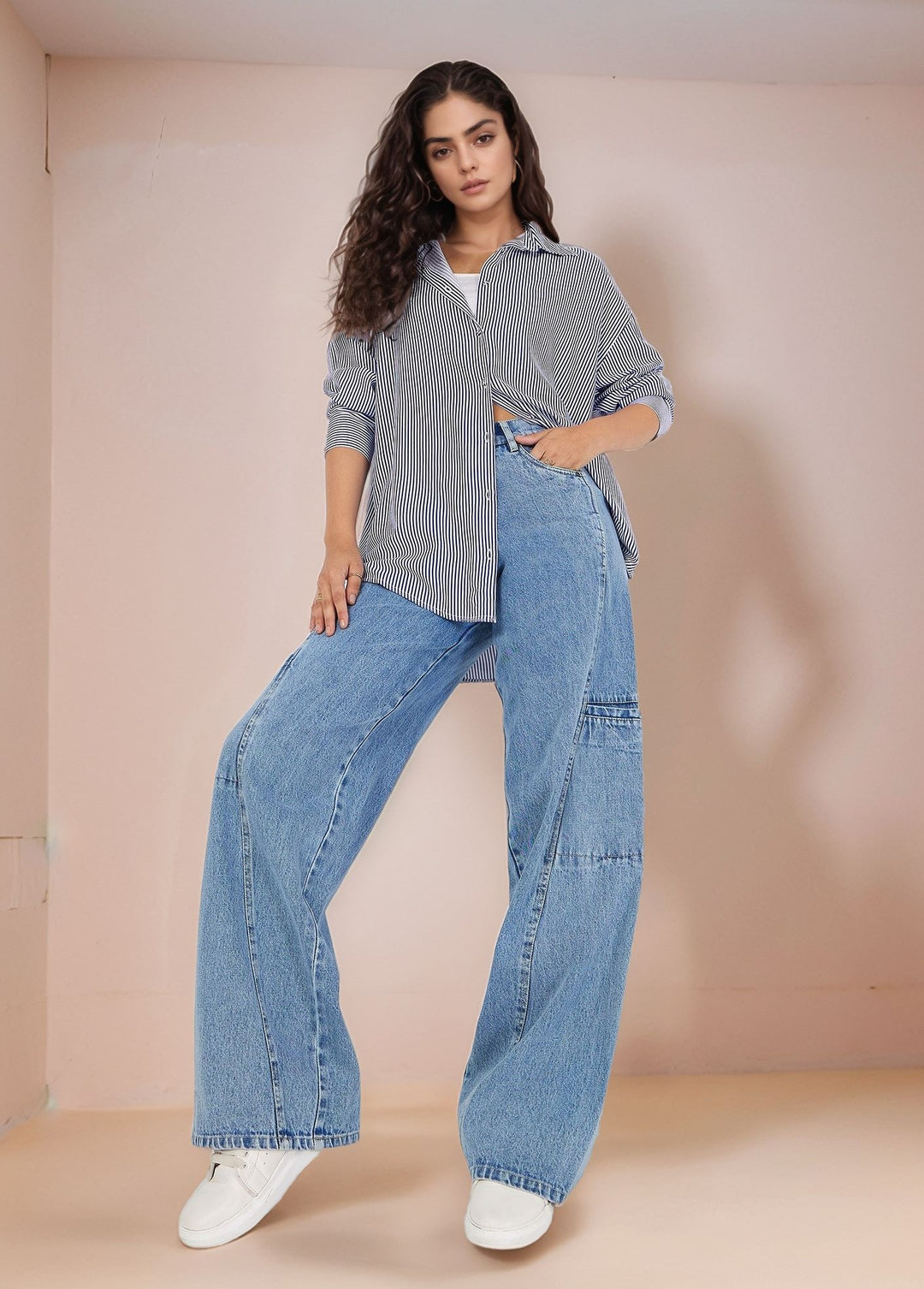 Blue Stripes Longline Collared Shirt