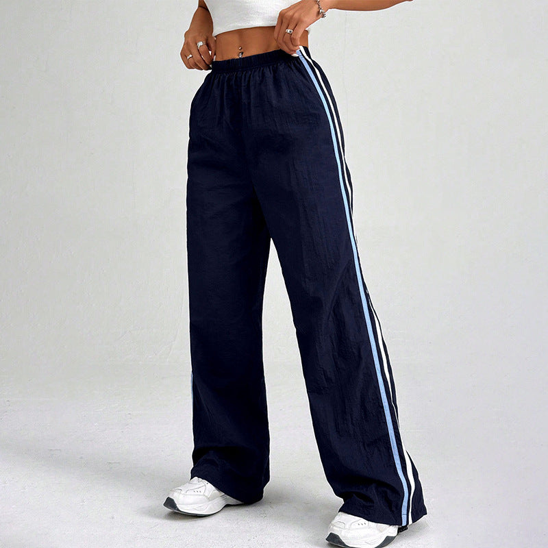 Blue Solid Wide Leg Drawstring Pant