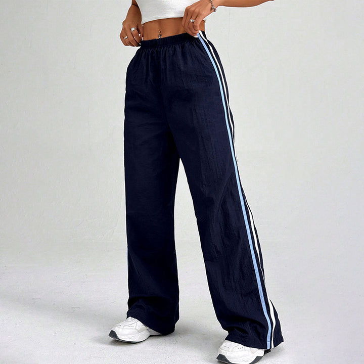 Blue Solid Wide Leg Drawstring Pant