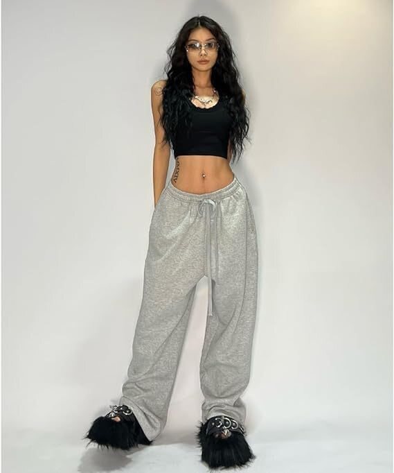 Grey Baggy Fit Drawstring Joggers