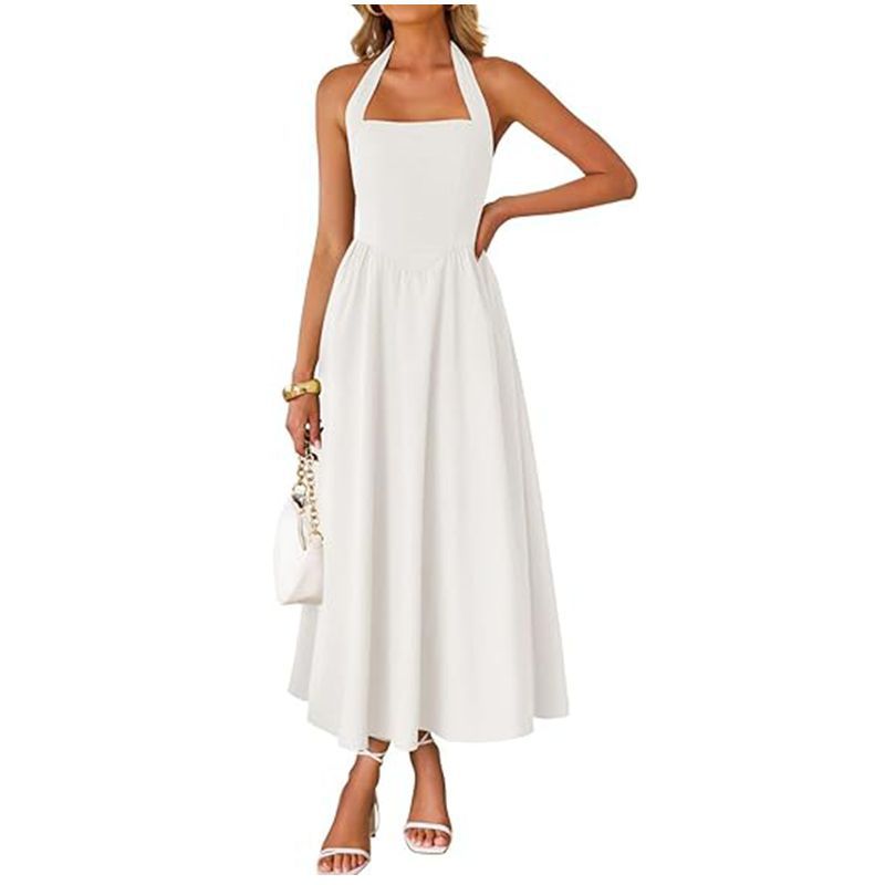 White Square Halter Neck Dress