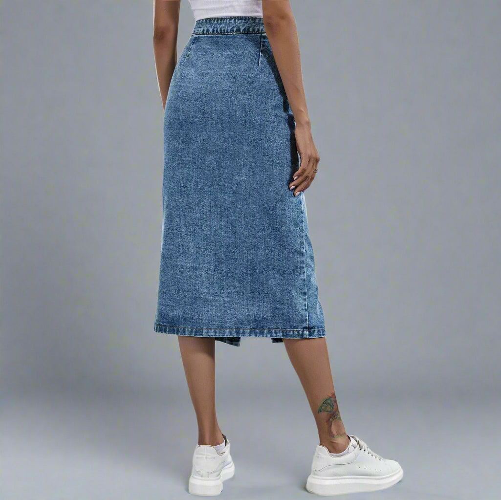Blue Button Down Denim Skirt