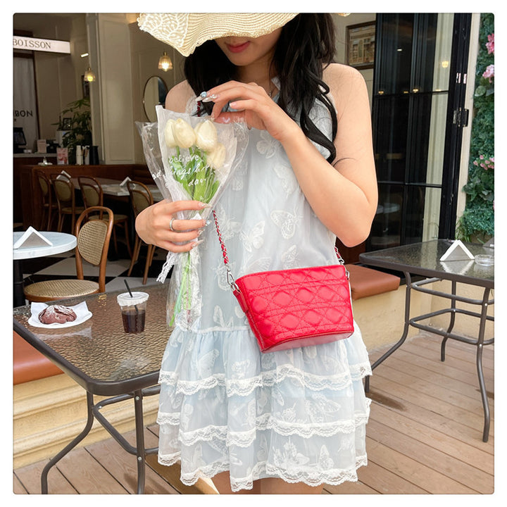 Red Mini Quilted Chain Handbag