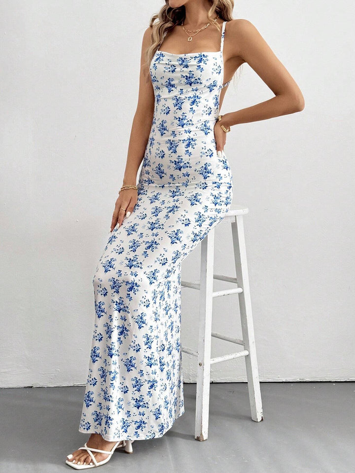 White Criss Cross Back Printed Dress