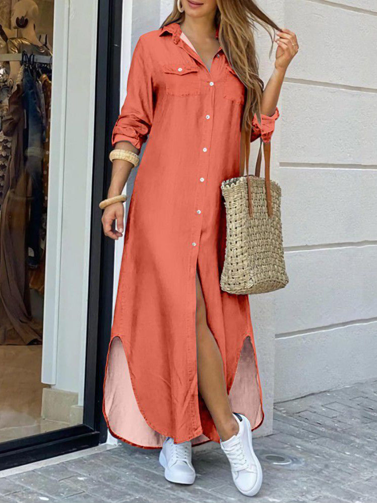 Orange Long Shirt Dress