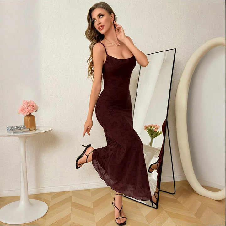 Brown Burnout Slip Maxi Dress