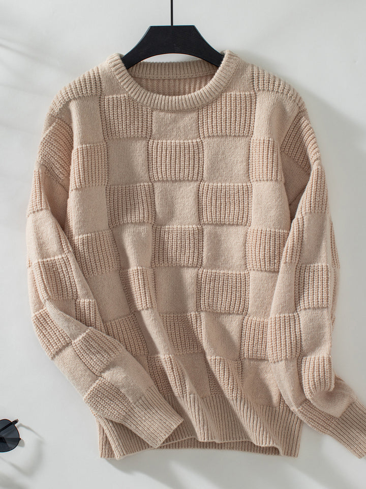 Beige Full Sleeves Textured Sweaters